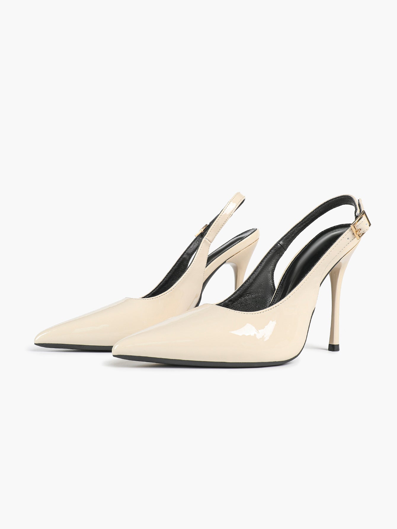 Women's Ivory Patent Leather Pointed Toe Slingback High Heel Pumps Graduation Wedding Shoes