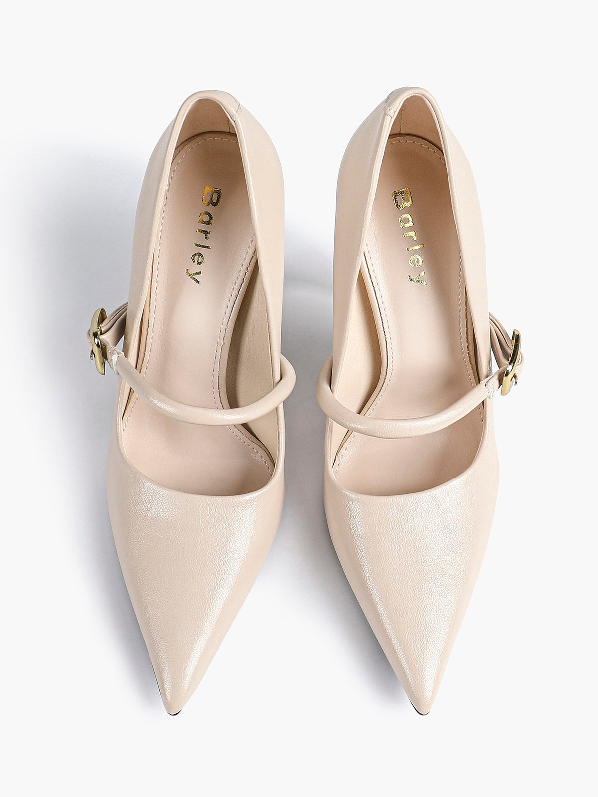 Elegant Ivory Pointed Stiletto Heels | Leather Strap with Gold Buckle ISHIFIVAN