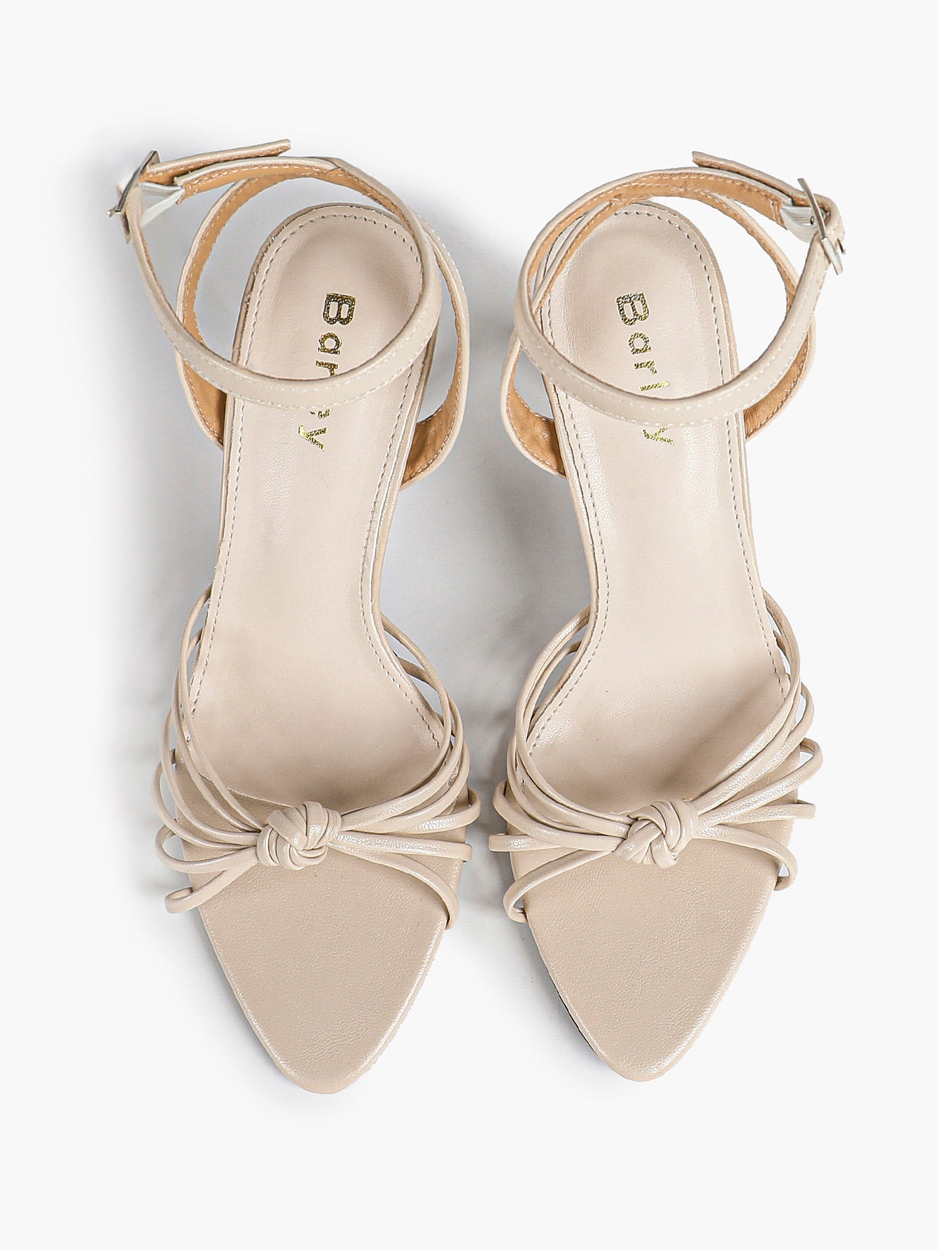 Gold Metallic Knotted Multi-Strap Open Toe Ankle Strap High Heel Sandals