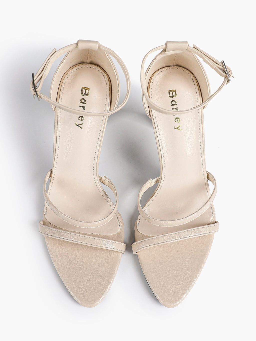 Black Leather Double Strap Heeled Sandals Open Toe - Casual Office Stiletto Pumps