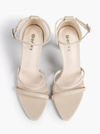 Black Leather Double Strap Heeled Sandals Open Toe - Casual Office Stiletto Pumps