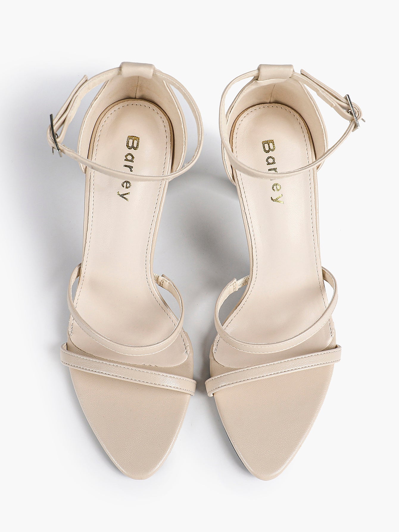 Black Leather Double Strap Heeled Sandals Open Toe - Casual Office Stiletto Pumps