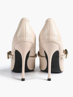 Elegant Ivory Pointed Stiletto Heels | Leather Strap with Gold Buckle ISHIFIVAN