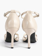 Black Leather Double Strap Heeled Sandals Open Toe - Casual Office Stiletto Pumps