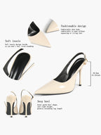 Women's Ivory Patent Leather Pointed Toe Slingback High Heel Pumps Graduation Wedding Shoes