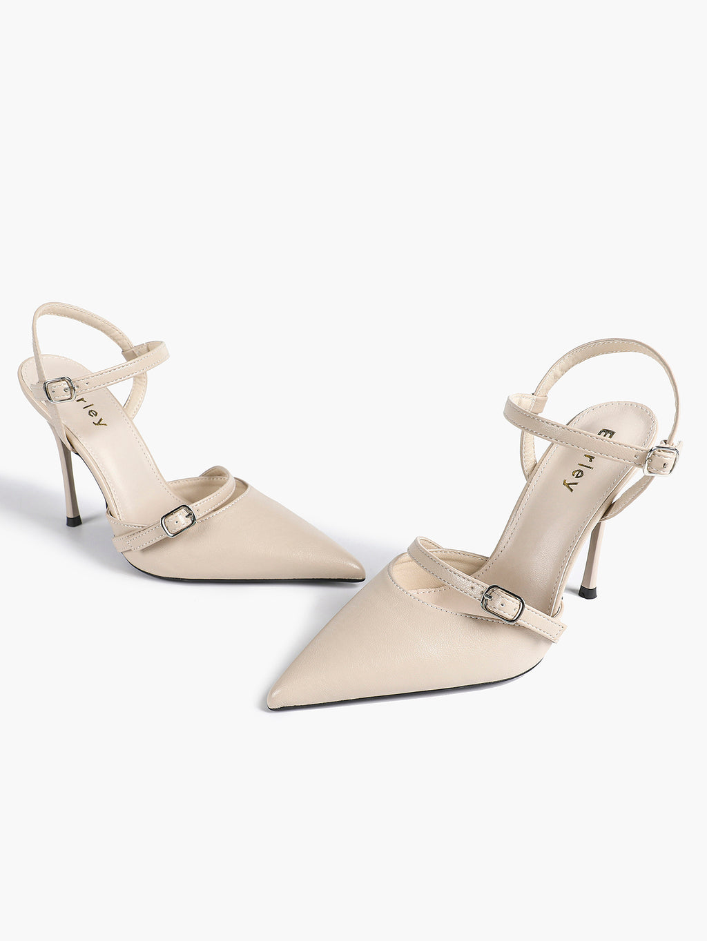 Double Strap Slingback Pointed Toe Stiletto Heels - Mary Jane Style Pumps