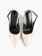Women's Ivory Patent Leather Pointed Toe Slingback High Heel Pumps Graduation Wedding Shoes