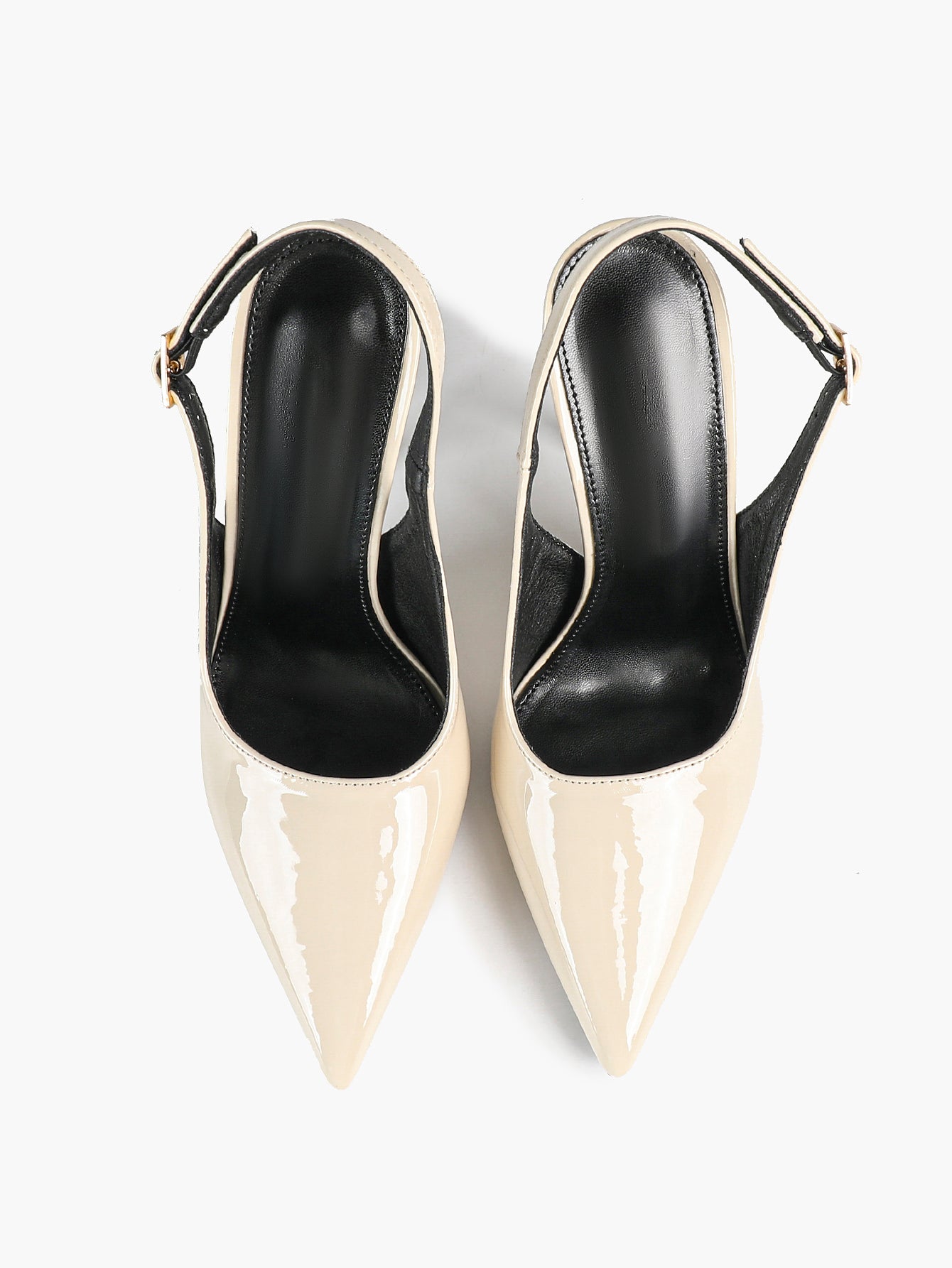 Women's Ivory Patent Leather Pointed Toe Slingback High Heel Pumps Graduation Wedding Shoes