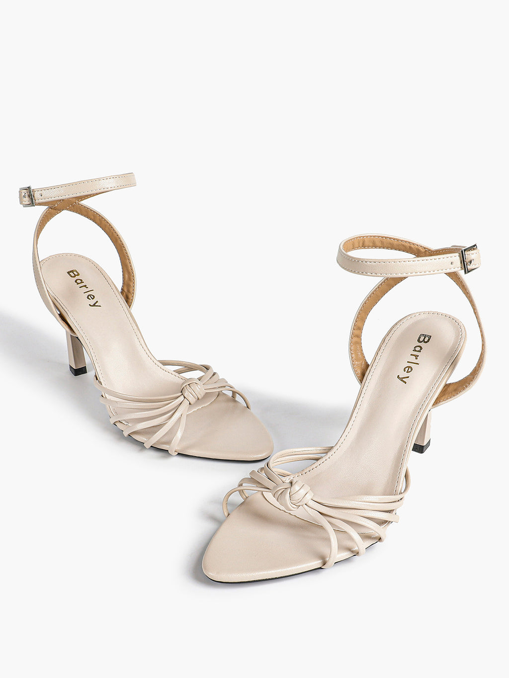 Gold Metallic Knotted Multi-Strap Open Toe Ankle Strap High Heel Sandals