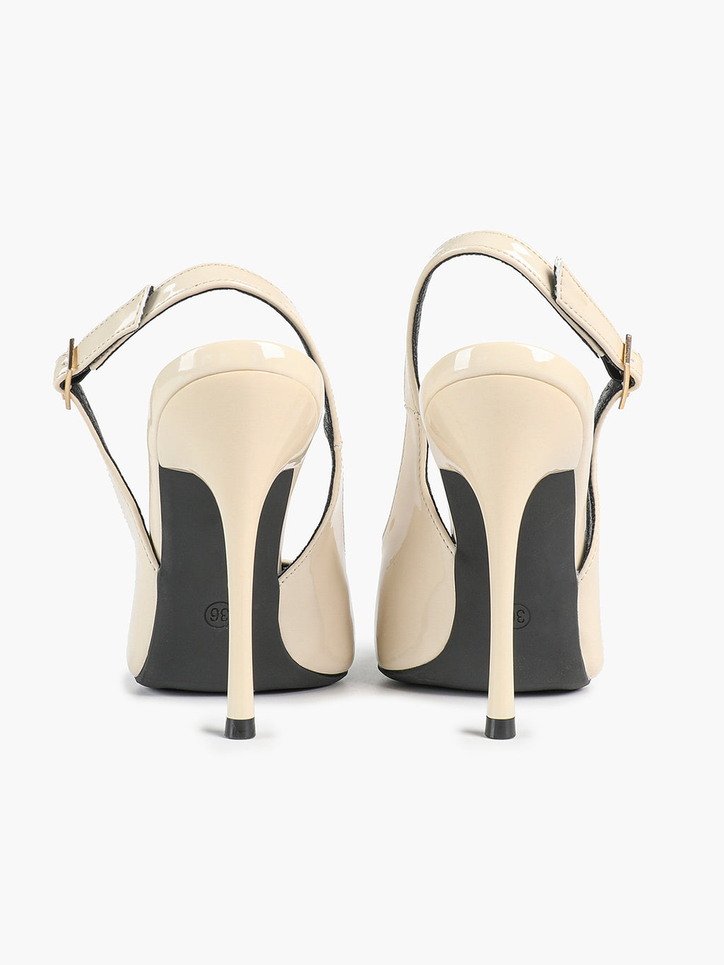Women's Ivory Patent Leather Pointed Toe Slingback High Heel Pumps Graduation Wedding Shoes