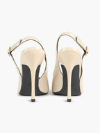 Women's Ivory Patent Leather Pointed Toe Slingback High Heel Pumps Graduation Wedding Shoes