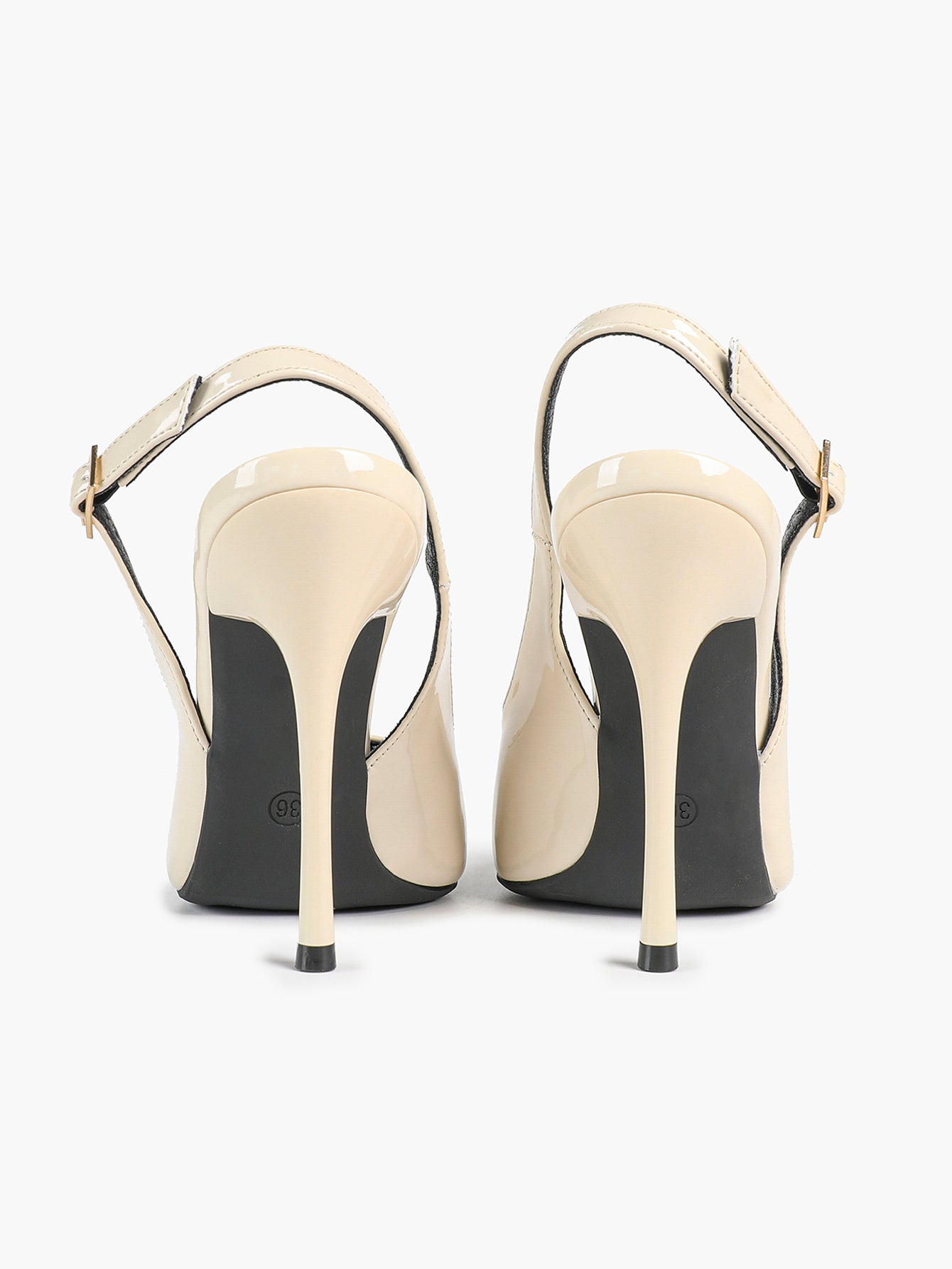 Women's Ivory Patent Leather Pointed Toe Slingback High Heel Pumps Graduation Wedding Shoes