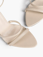 Black Leather Double Strap Heeled Sandals Open Toe - Casual Office Stiletto Pumps