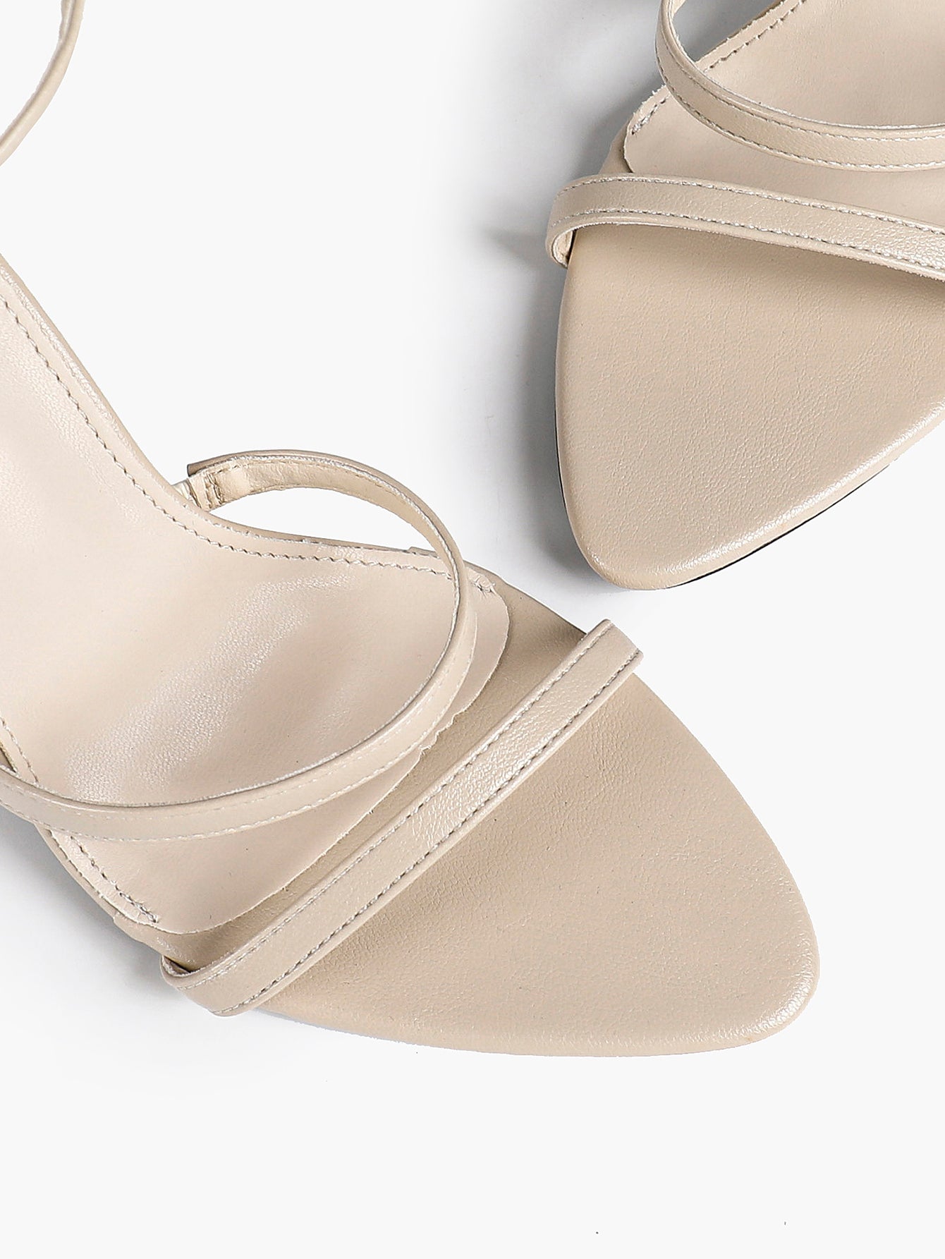 Black Leather Double Strap Heeled Sandals Open Toe - Casual Office Stiletto Pumps