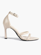 Black Leather Double Strap Heeled Sandals Open Toe - Casual Office Stiletto Pumps