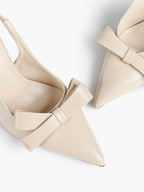 Pointed Toe Bow Detail Slingback Heels - Office Formal Evening Pumps