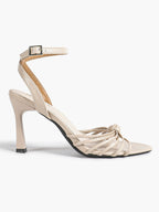 Gold Metallic Knotted Multi-Strap Open Toe Ankle Strap High Heel Sandals