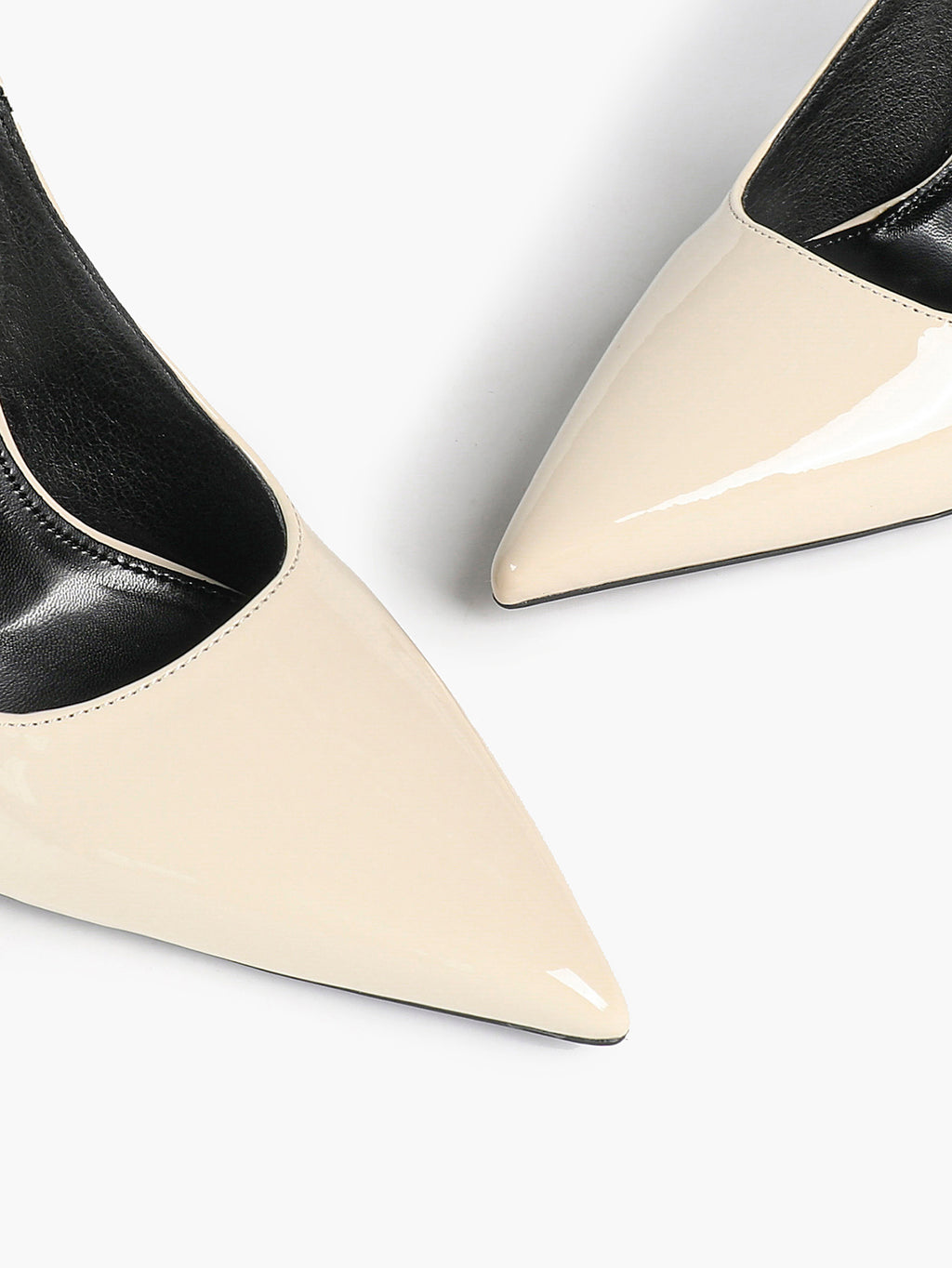 Women's Ivory Patent Leather Pointed Toe Slingback High Heel Pumps Graduation Wedding Shoes