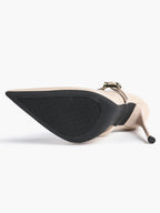 Elegant Ivory Pointed Stiletto Heels | Leather Strap with Gold Buckle ISHIFIVAN