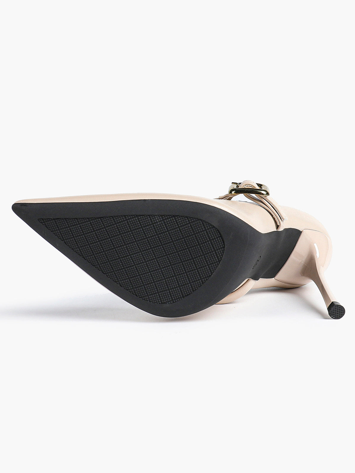 Elegant Ivory Pointed Stiletto Heels | Leather Strap with Gold Buckle ISHIFIVAN