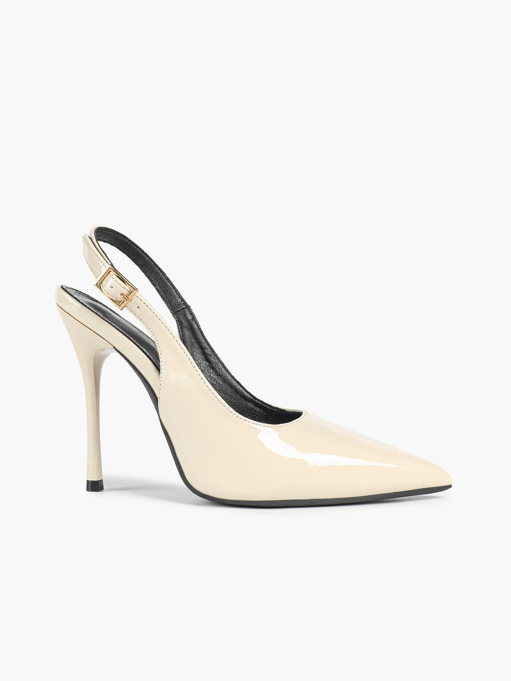 Women's Ivory Patent Leather Pointed Toe Slingback High Heel Pumps Graduation Wedding Shoes
