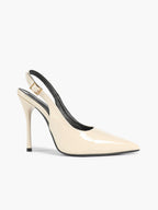 Women's Ivory Patent Leather Pointed Toe Slingback High Heel Pumps Graduation Wedding Shoes