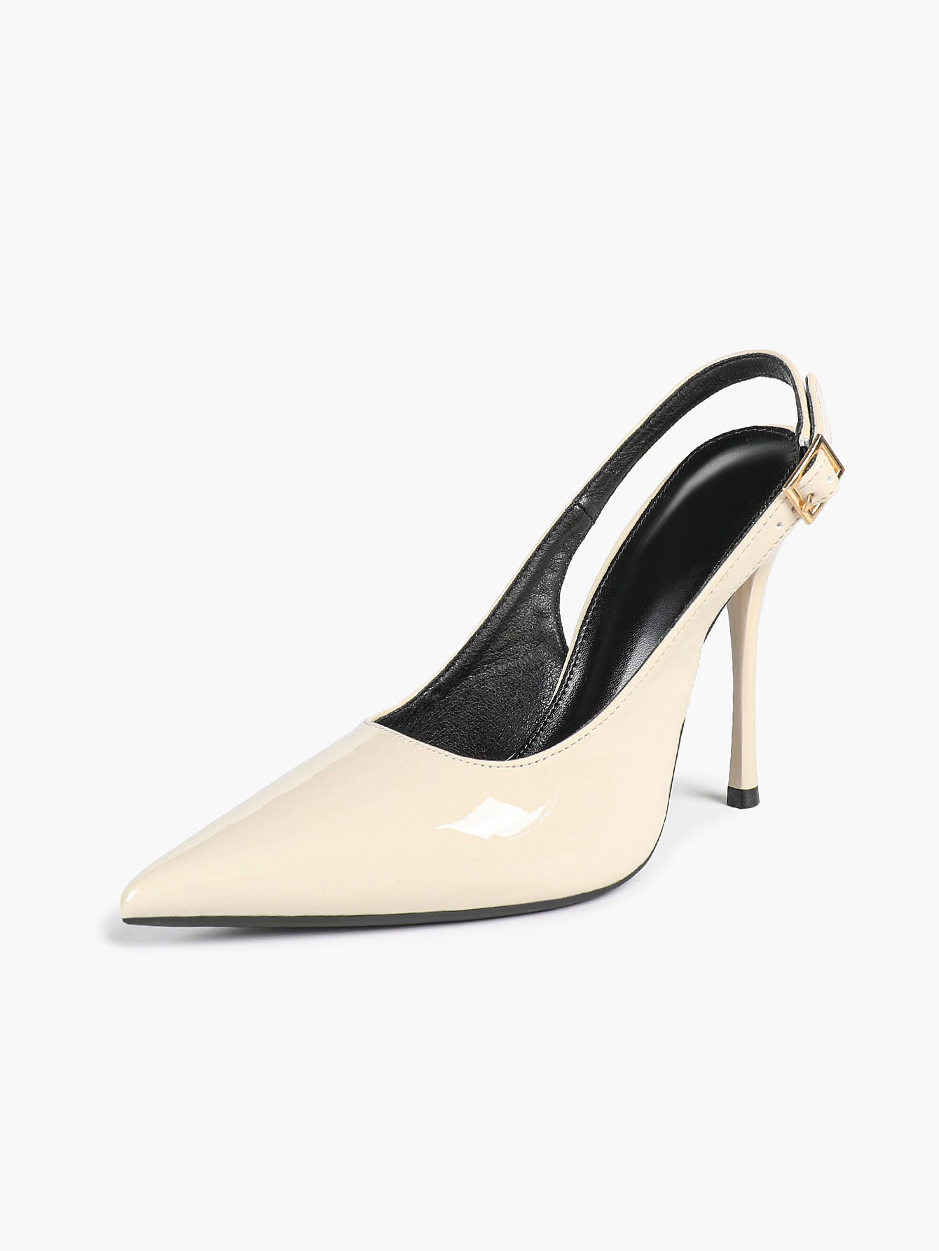 Women's Ivory Patent Leather Pointed Toe Slingback High Heel Pumps Graduation Wedding Shoes