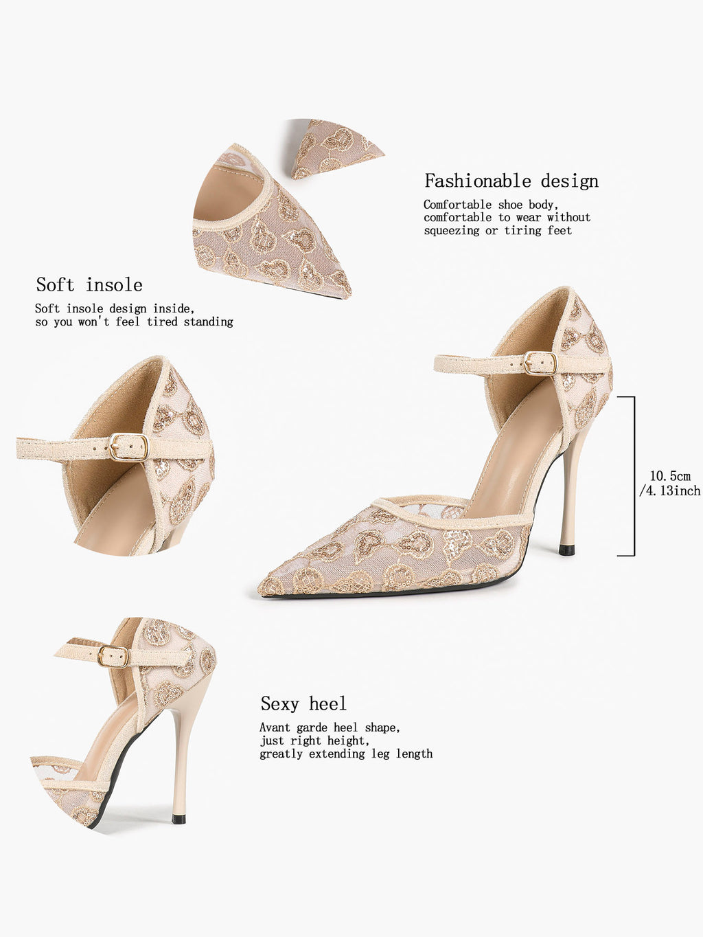 The Gilded Dream: Beige Sequin Mesh Stilettos for Elegant Evening Affairs