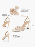 The Moonlight Muse: White Mesh Embroidered Strap Heels with a 3.74" Sculpted Heel