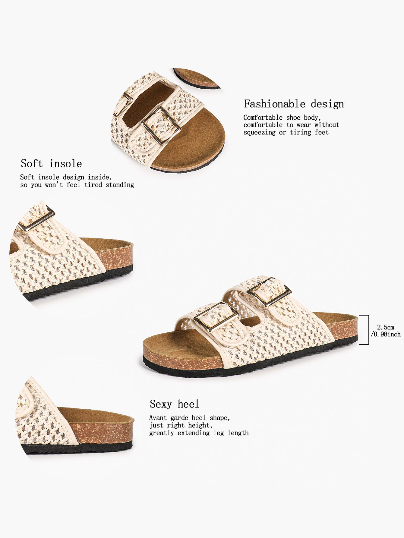 Cream Woven Double-Strap Platform Slides with Gold-Tone Hardware