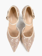 The Gilded Dream: Beige Sequin Mesh Stilettos for Elegant Evening Affairs