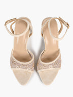 The Moonlight Muse: White Mesh Embroidered Strap Heels with a 3.74" Sculpted Heel
