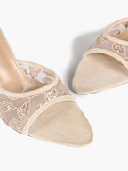 Gilded Mesh Mules - Beige Sequin Sandals with a 3.74" Stable Heel