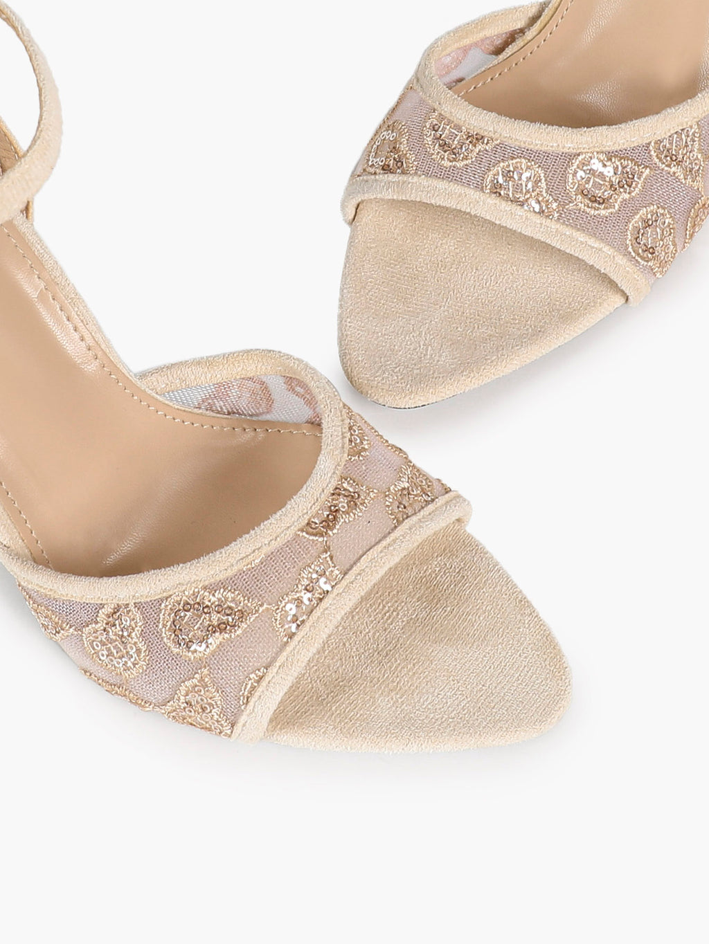The Moonlight Muse: White Mesh Embroidered Strap Heels with a 3.74" Sculpted Heel