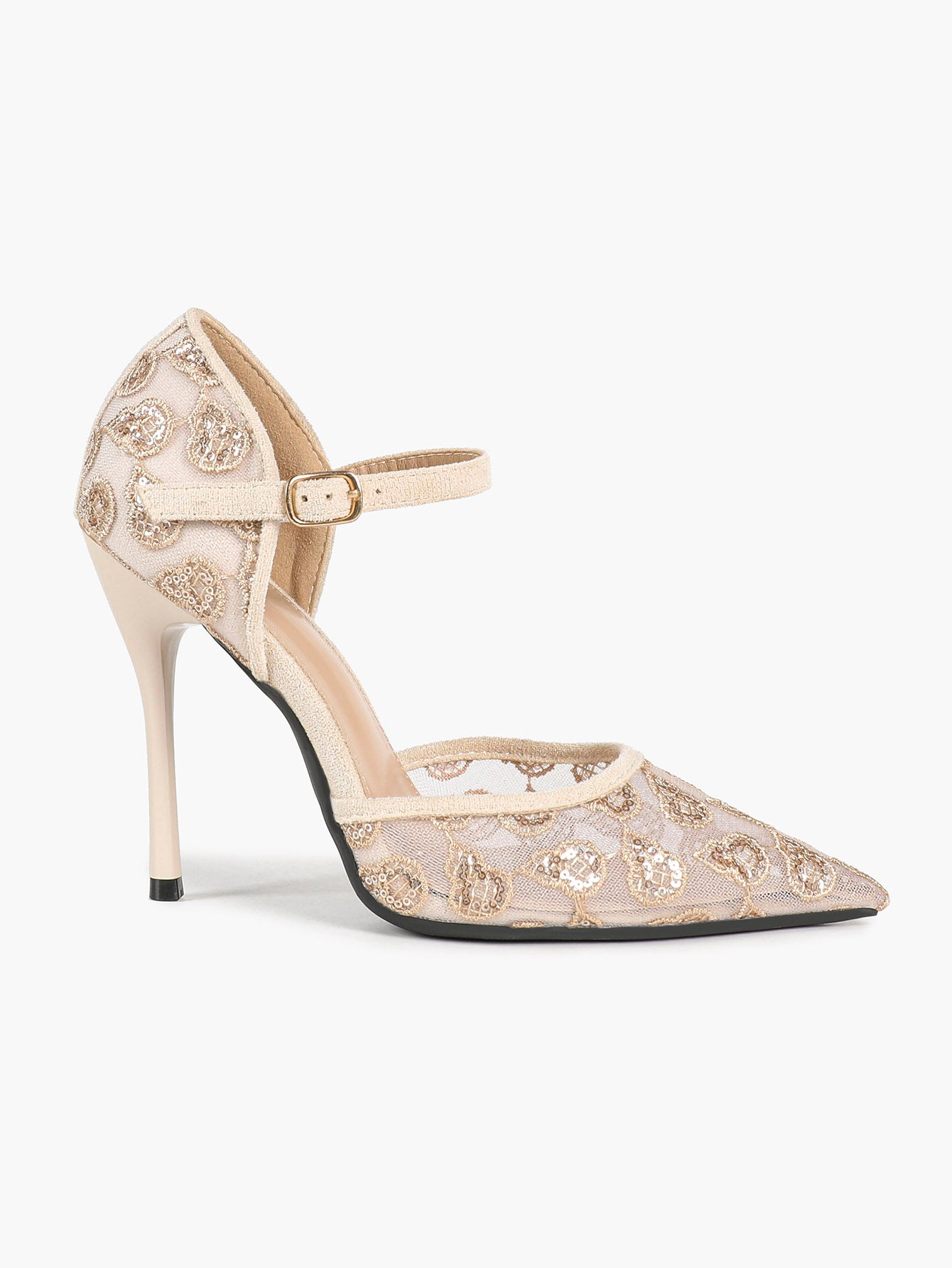The Gilded Dream: Beige Sequin Mesh Stilettos for Elegant Evening Affairs