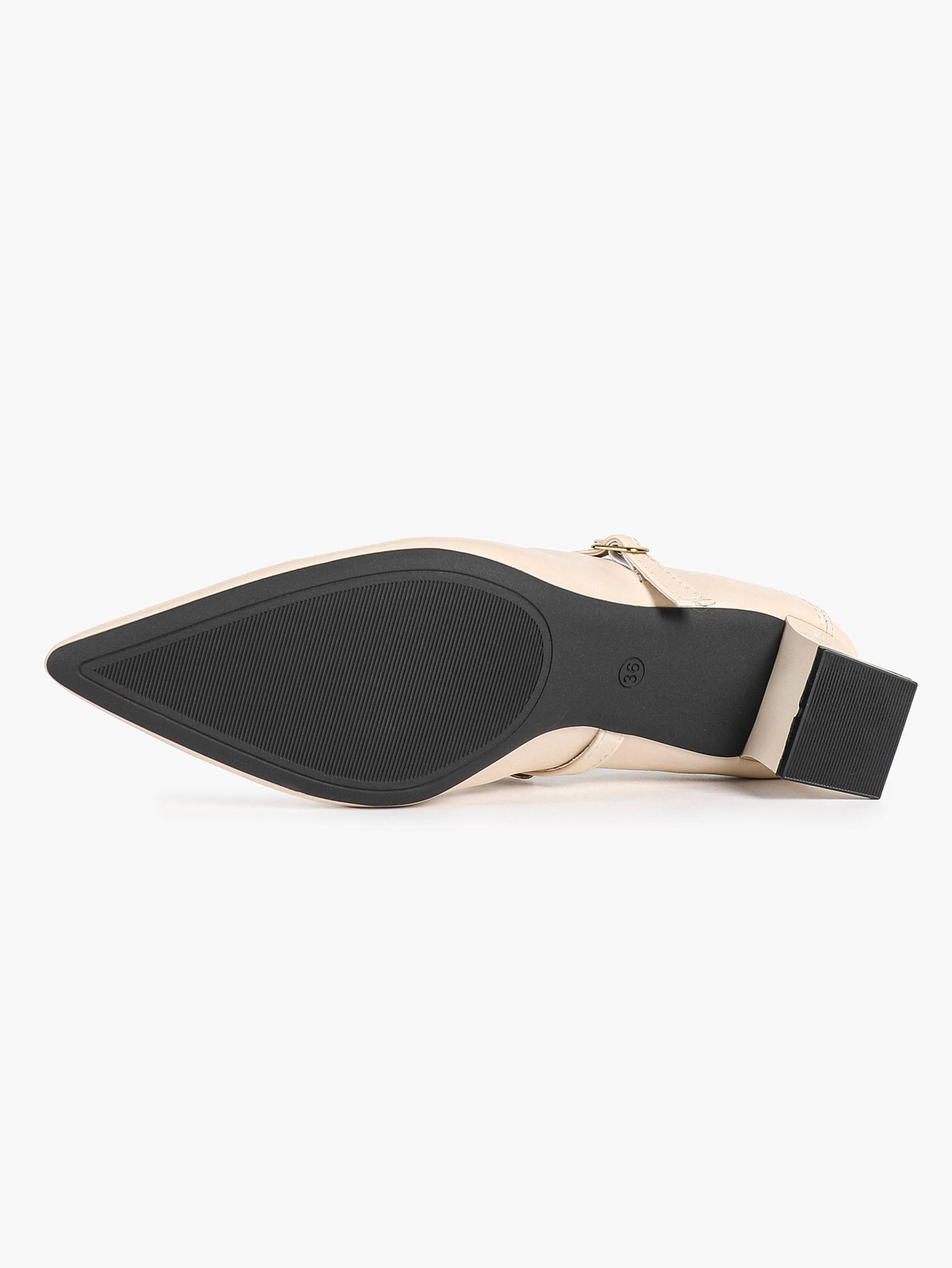 Cream Pointed-Toe Mary Jane Heels with Gold Metal Accents and 1.77" Block Heel