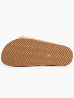 Beige Suede Triple-Buckle Comfort Sandals with Adjustable Heel Strap