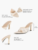 Pink Lace Embroidered Pointed Toe Mule Heels Slip-On Wide Strap Block Heels with Soft Insole