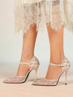 The Gilded Dream: Beige Sequin Mesh Stilettos for Elegant Evening Affairs