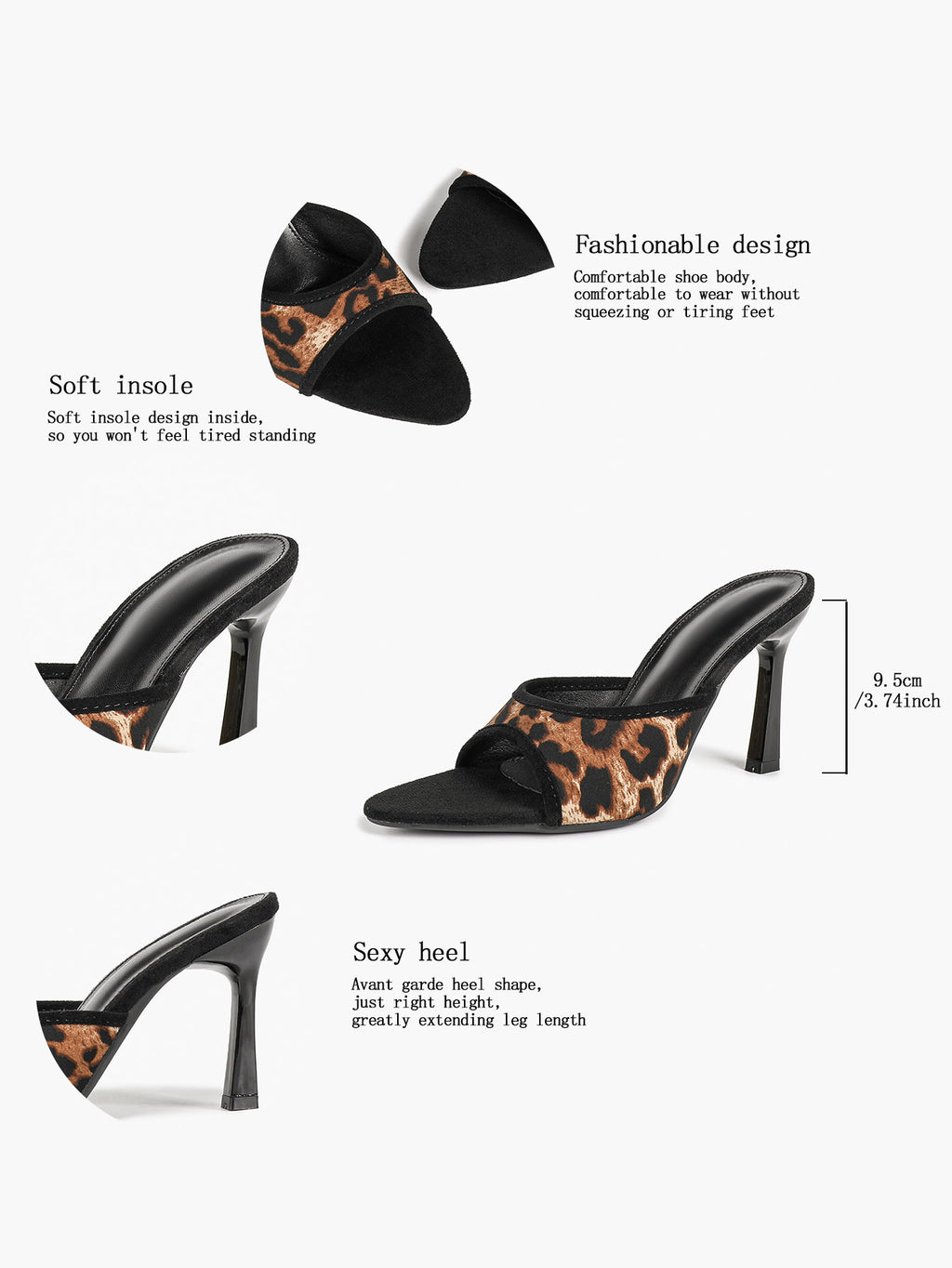 The Effortless Muse: Black Suede & Leopard Mules with a Sculpted 3.74" Heel