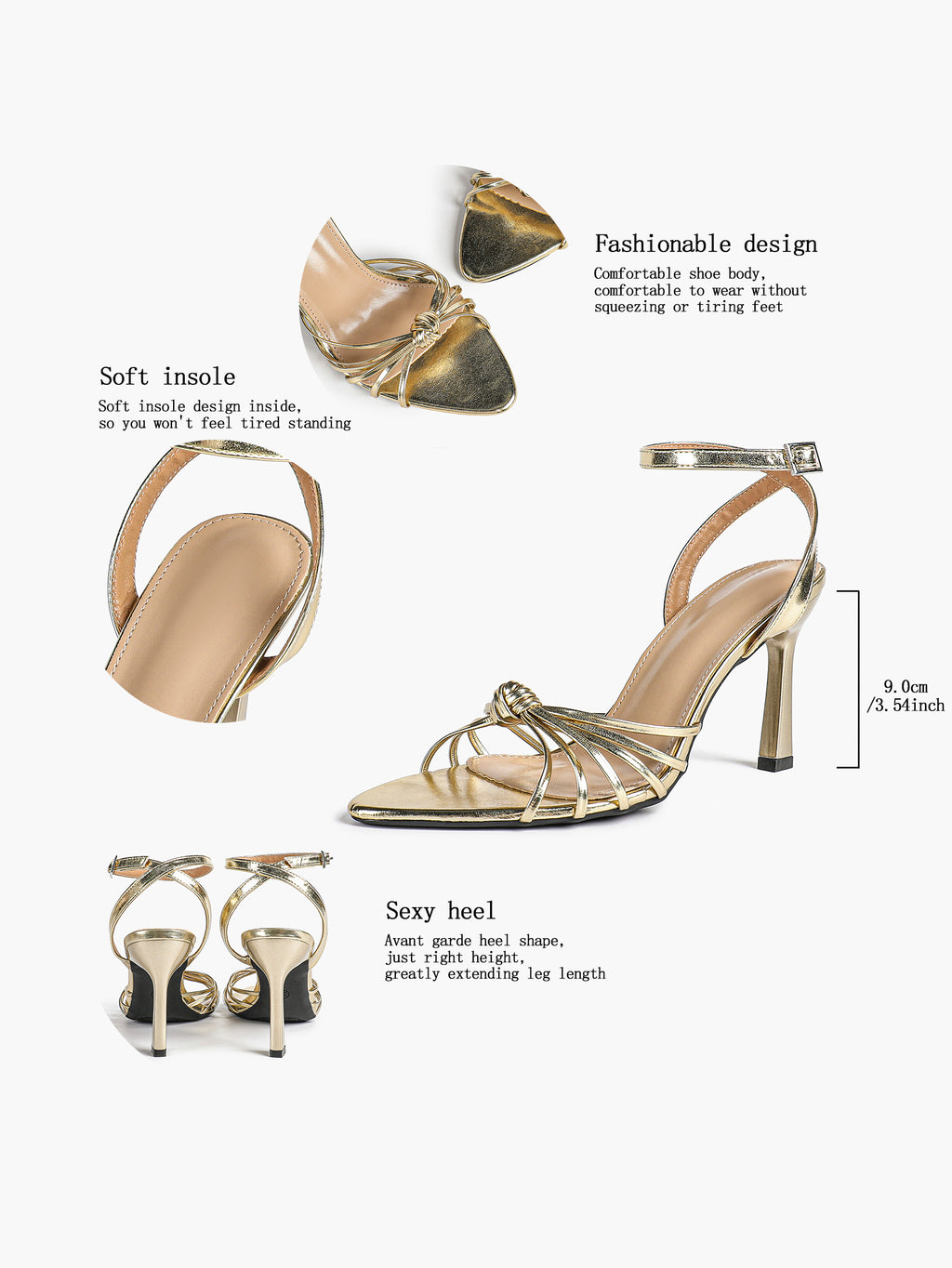 Gold Metallic Knotted Multi-Strap Open Toe Ankle Strap High Heel Sandals