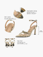 Gold Metallic Knotted Multi-Strap Open Toe Ankle Strap High Heel Sandals