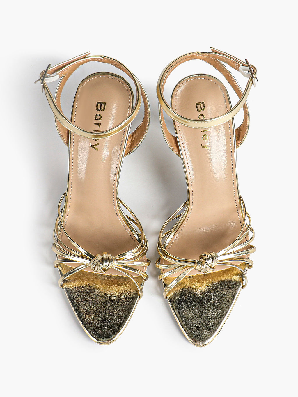 Gold Metallic Knotted Multi-Strap Open Toe Ankle Strap High Heel Sandals