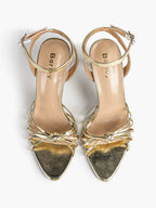 Gold Metallic Knotted Multi-Strap Open Toe Ankle Strap High Heel Sandals