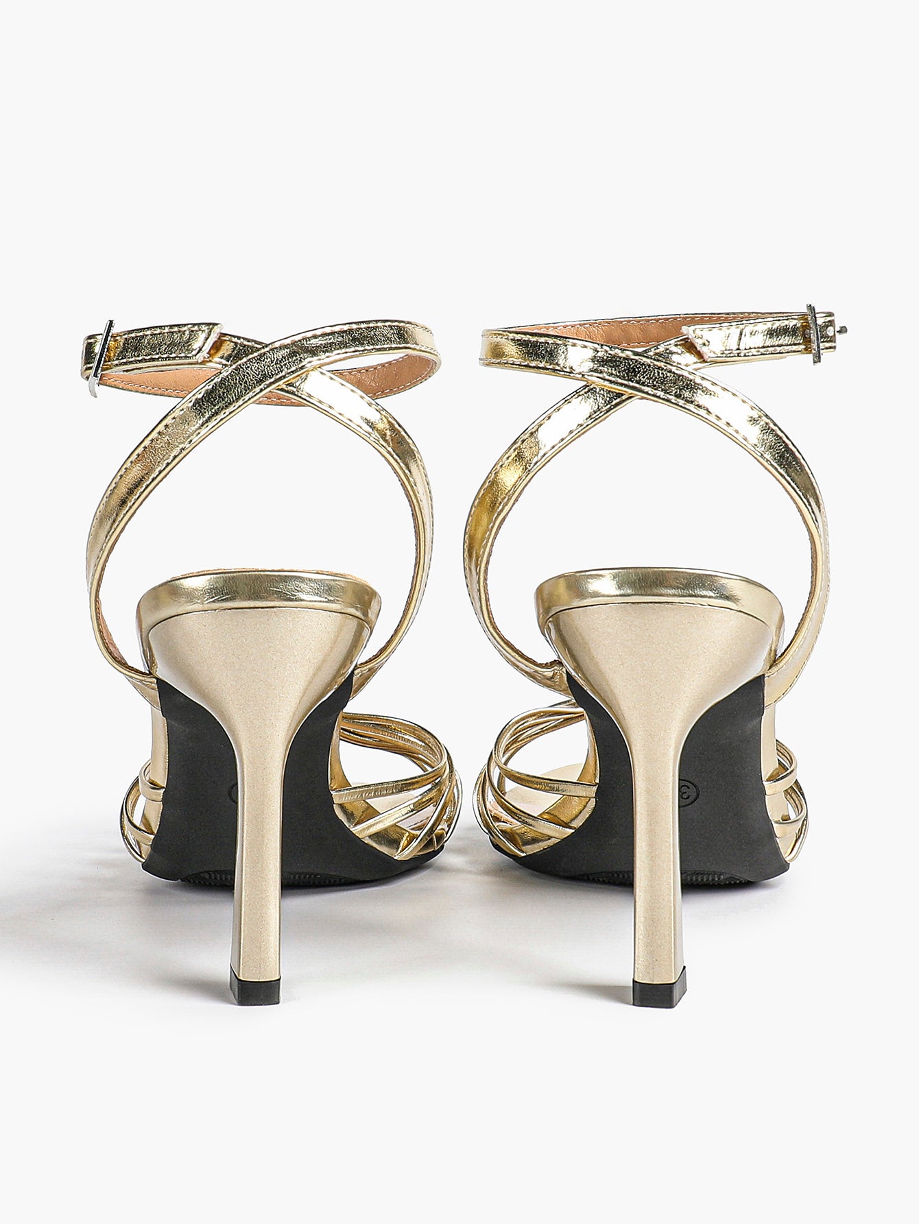 Gold Metallic Knotted Multi-Strap Open Toe Ankle Strap High Heel Sandals