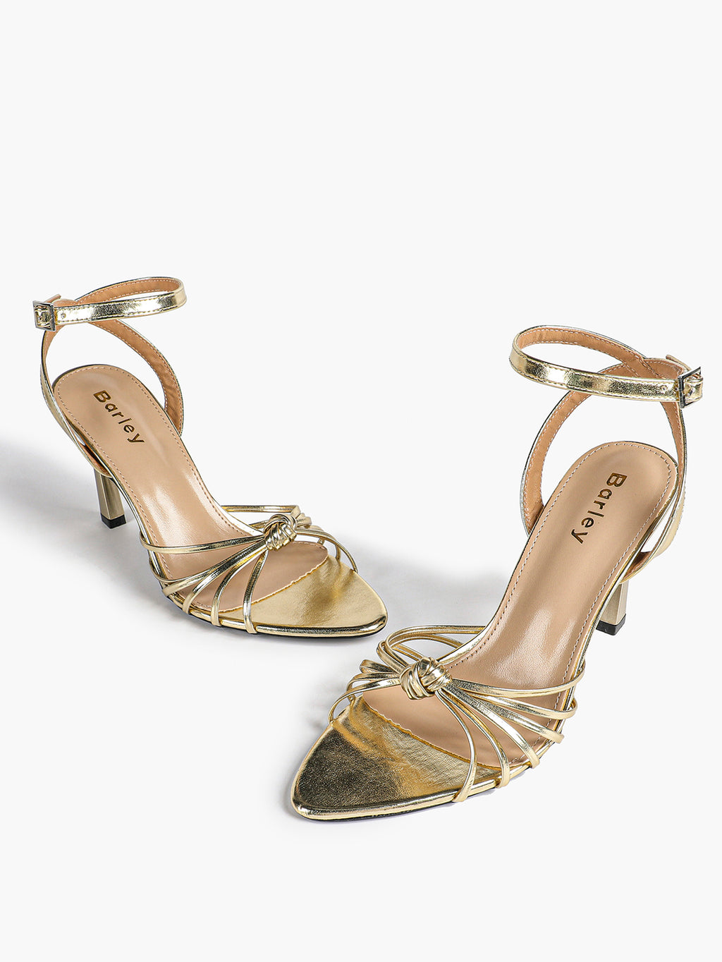 Gold Metallic Knotted Multi-Strap Open Toe Ankle Strap High Heel Sandals