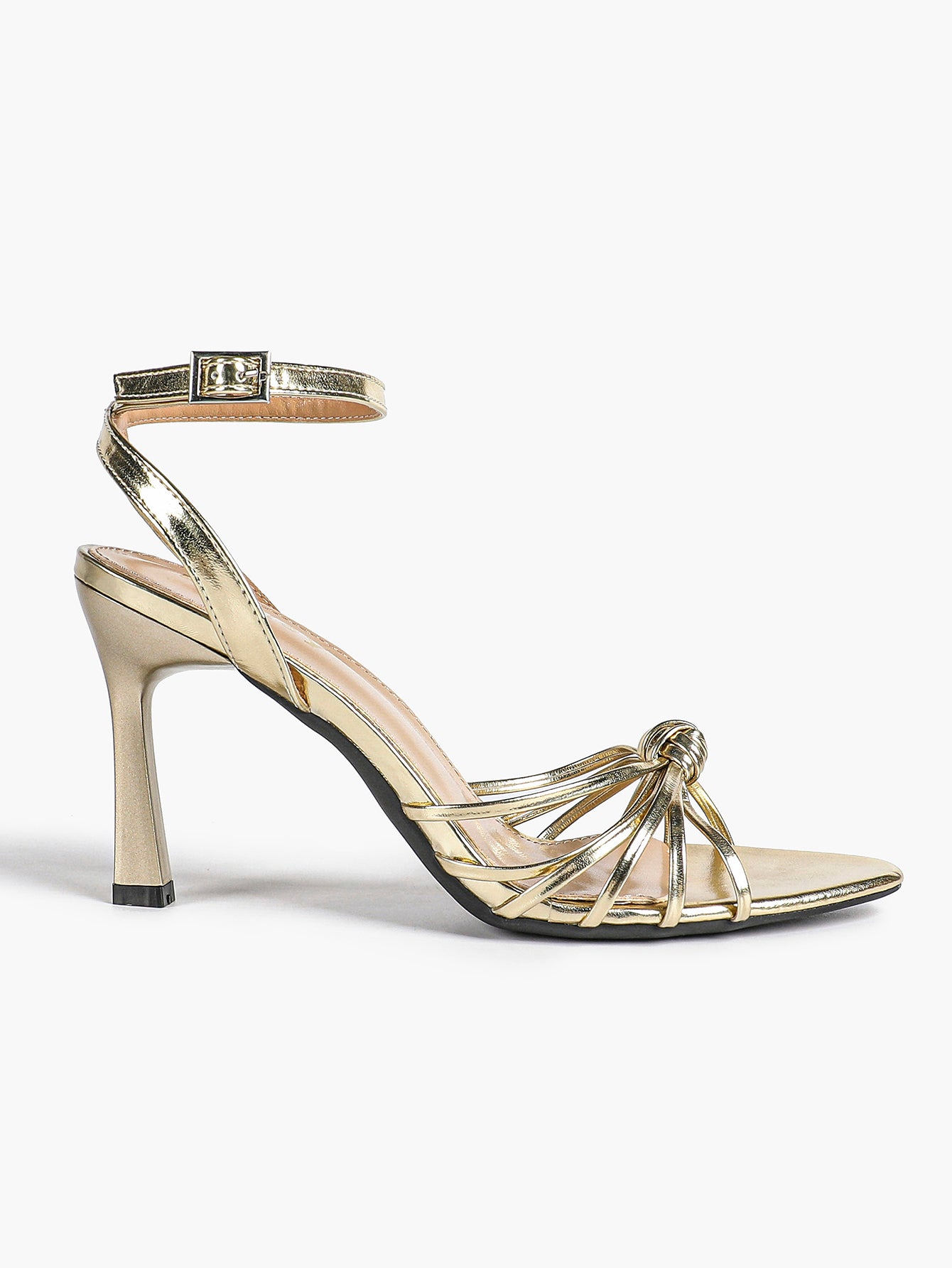 Gold Metallic Knotted Multi-Strap Open Toe Ankle Strap High Heel Sandals