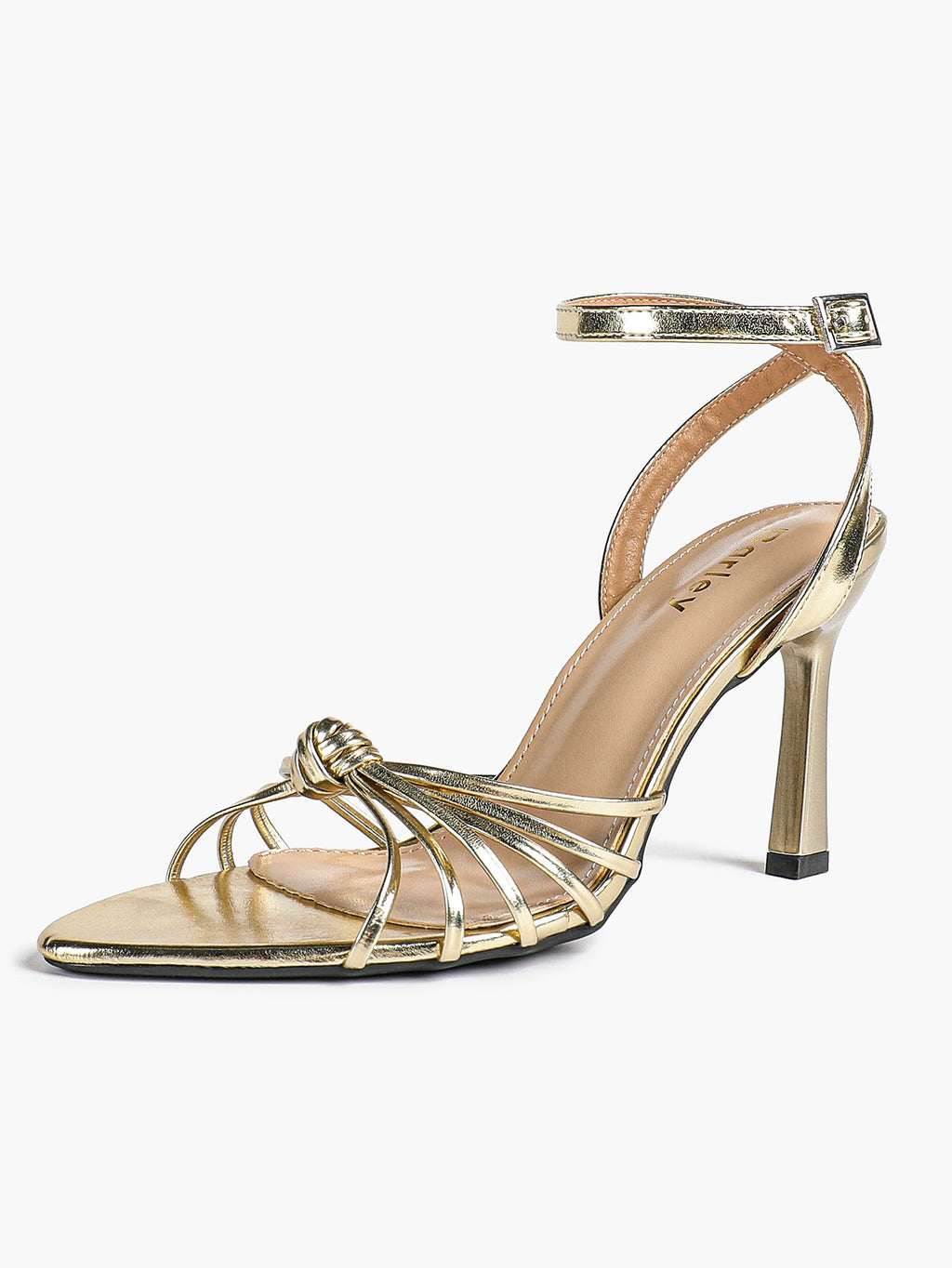 Gold Metallic Knotted Multi-Strap Open Toe Ankle Strap High Heel Sandals