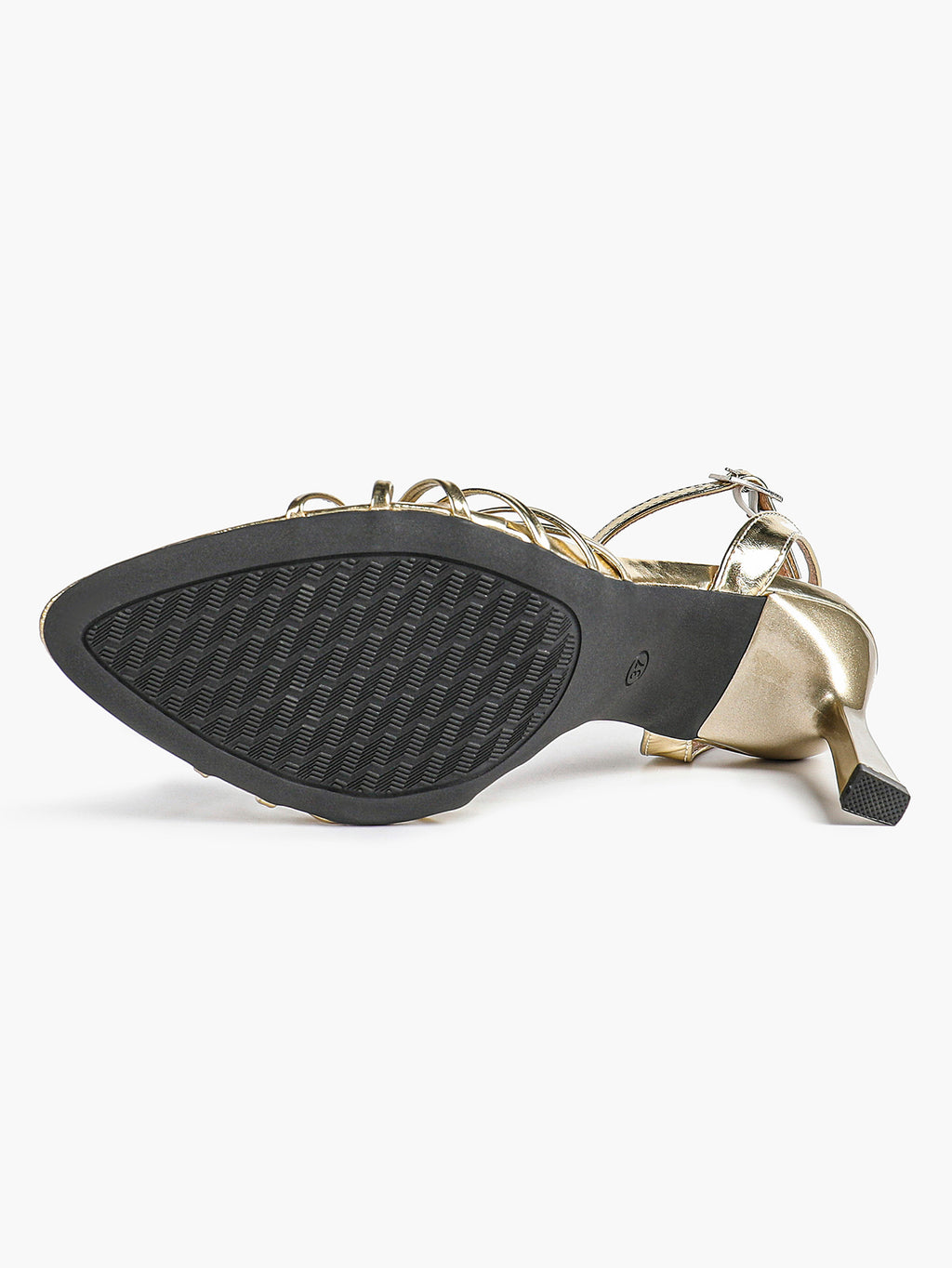 Gold Metallic Knotted Multi-Strap Open Toe Ankle Strap High Heel Sandals