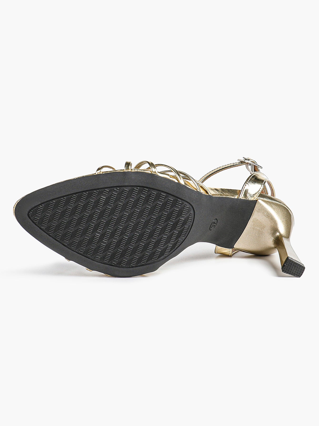 Gold Metallic Knotted Multi-Strap Open Toe Ankle Strap High Heel Sandals
